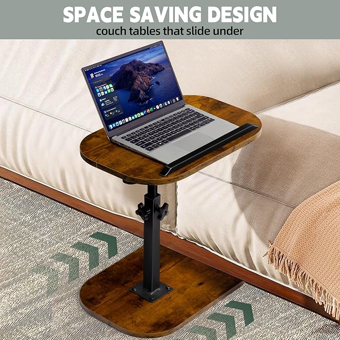 Aoligrace Adjustable Height C Shaped End Table, 360°Swivel Small Side Table for Small Spaces Living Room, Flip Top TV Tray for Couch Sofa Chair