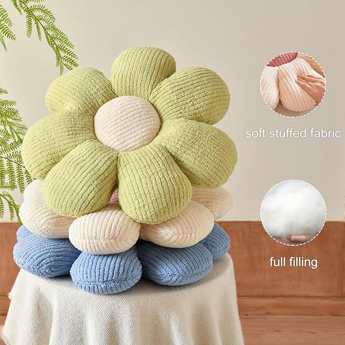 Xuyier Flower Shaped Throw Pillow,Soft Daisy Pillow with Decorative Pillows for Bed Couch Chair Floor, Flower Plush Pillows for Living Room Bed Room Seat Cushion(14.9" Sage Green)