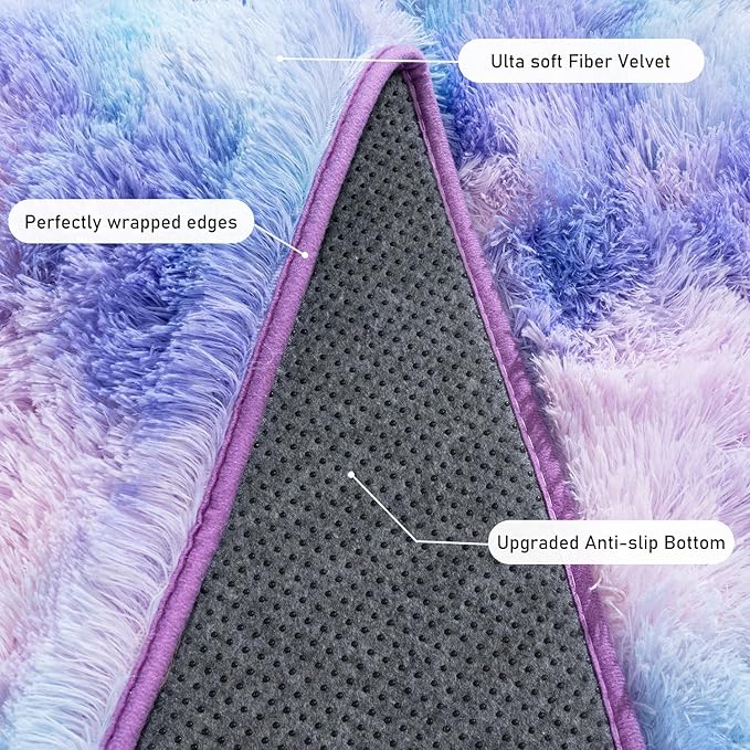 Rugs for Living Room 8x10, Soft Shaggy Modern Shag Area Rug for Bedroom, Upgrade Non-Slip Plush Fluffy Carpet for Kids Boys Girls Room Home Decor Aesthetic, Rainbow Purple