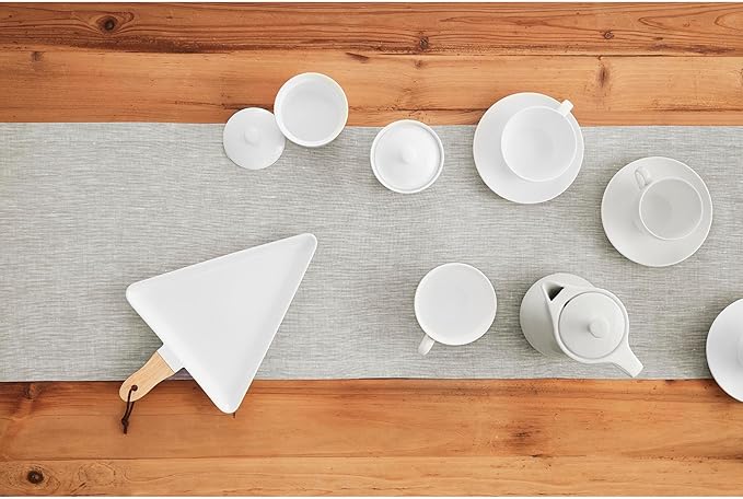 Solino Home Linen Short Table Runner 36 Inches - Athena, 100% Pure Linen Oyster Grey Table Runner 14 x 36 Inch Ideal for Dresser and Coffee Tables - Fall, Autumn, Halloween, Thanksgiving, Holiday