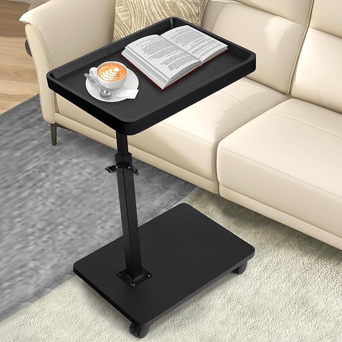 Aoligrace C Shaped End Table Adjustable Height, 360° Swivel Side Table with Wheels, Small TV Tray C Table for Living Room Bedroom, Couch Tables That Slide Under for Sofa Bed Chair