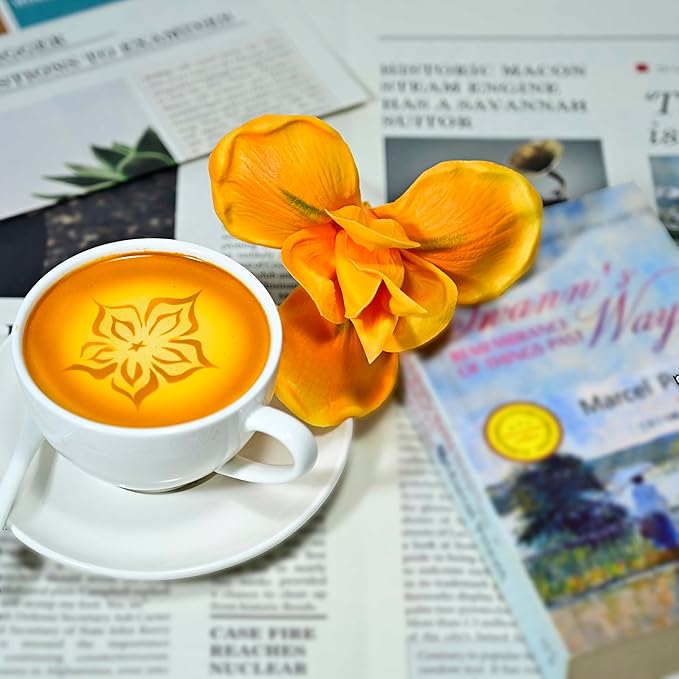 8pcs Luxury PU Orange Flowers Real Touch Wedding Bouquets Artificial Flowers for Decoration DIY Floral Gifts Home Office Table Decor Farmhouse Table Centerpiece Decorations