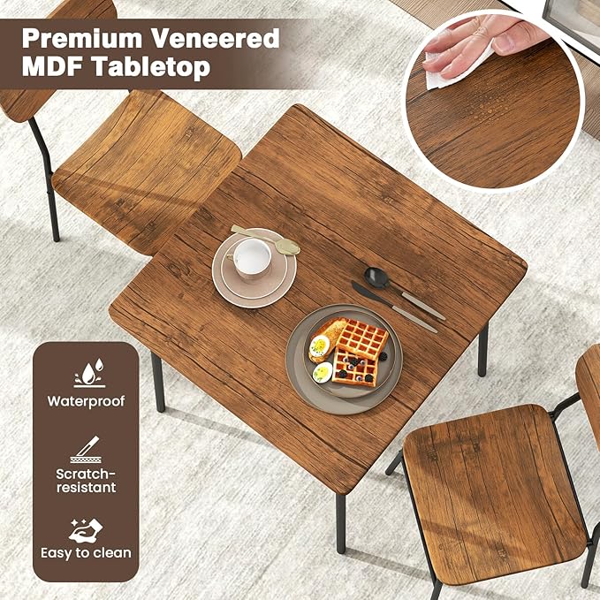 GOFLAME 3-Piece Dining Table Set for 2, Wood Square Kitchen Table & Chairs Set with Metal Frame, Storage Rack, Space-Saving Industrial Dinette Set for Dining Room, Living Room, Breakfast Nook