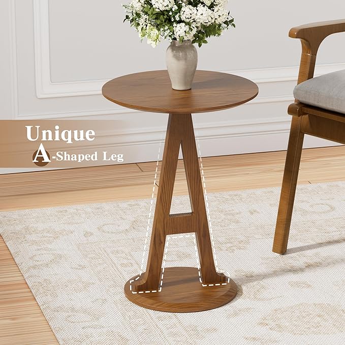 Aoligrace Round End Table, Farmhouse Side Table with Unique A-Shaped Leg,Wooden Small Coffee Tables for Couch Sofa Nightstand Accent Tables for Living Room Bedroom,Easy to Assemble