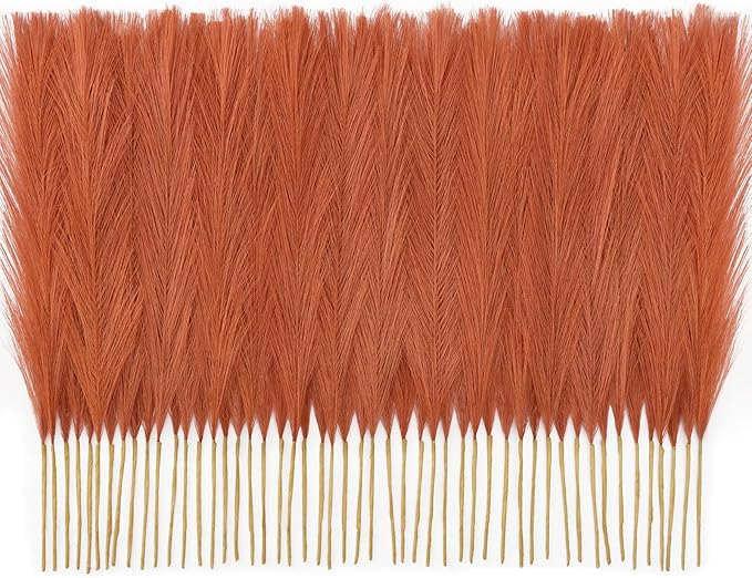 𝟱𝟬pcs Orange Pampas Grass 𝟭𝟳in, Pompas Grass Home Decor, Artificial Pampas Grass Bulk Boho Vase Filler Table Centerpieces Party Wedding Decorations