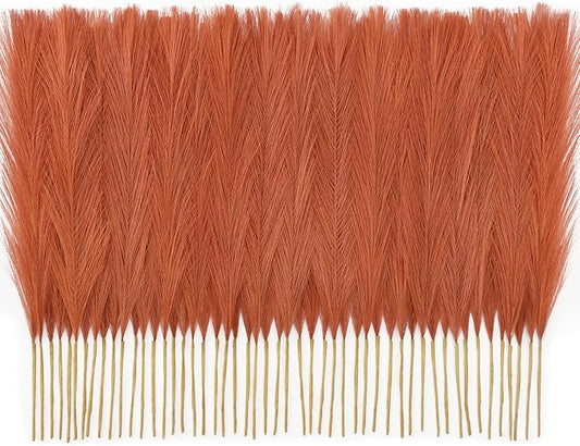 𝟱𝟬pcs Orange Pampas Grass 𝟭𝟳in, Pompas Grass Home Decor, Artificial Pampas Grass Bulk Boho Vase Filler Table Centerpieces Party Wedding Decorations