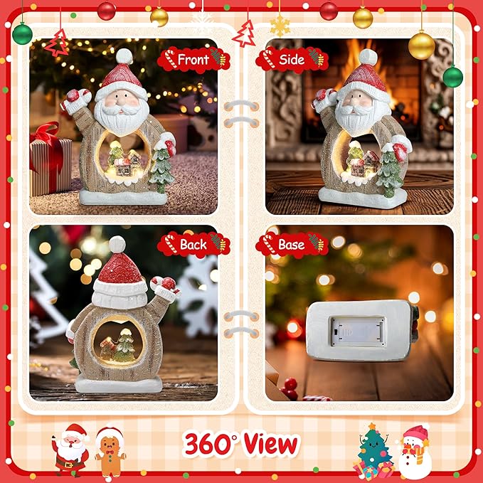 Santa Claus Decoration with LED Lights, Resin Christmas Figurine Indoor Holiday Party Home Decoration Winter Table Centerpiece Fireplace Bedroom Window Decor