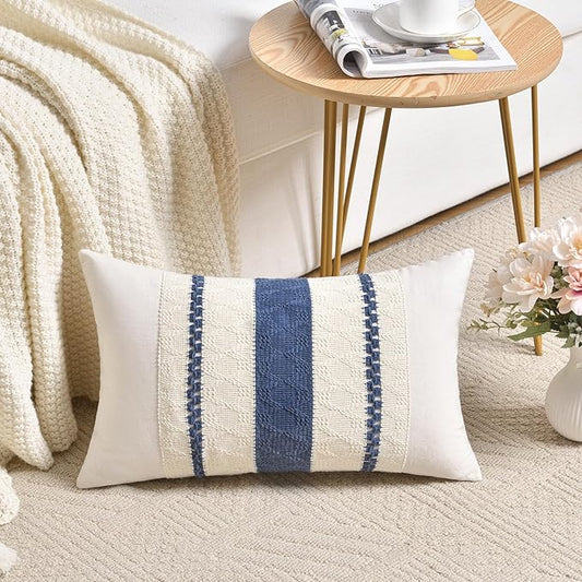 Fancy Homi Set of 2 Dusty Blue Vintage Long Lumbar Decorative Throw Pillow Covers 12x24 Inch for Couch Bed Sofa Chair Bedroom, Rustic Retro Square Cushion Case, Modern Farmhouse Boho Room Decor