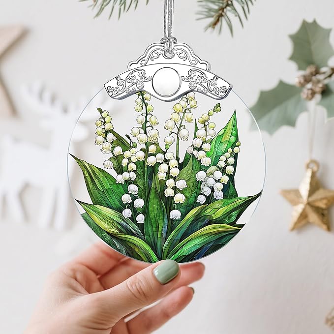 Stained Glass Lily of Valley Flower Christmas Ornament: Christmas Tree Ornaments & Decor, Holiday Decor – Holiday Presents, Gift Ideas & Gifts for Friends, Coworker, and Family