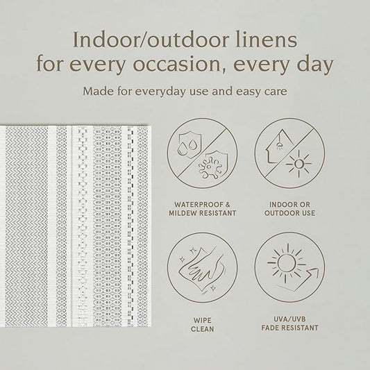 Over&Back Set of 4 Reversible Woven Placemats - Colorful Dining Room Table Mat - UVA/UVB-Proof Polypropylene - Indoor and Outdoor Kitchen and Home Decor - Striped - Grey - Rectangle