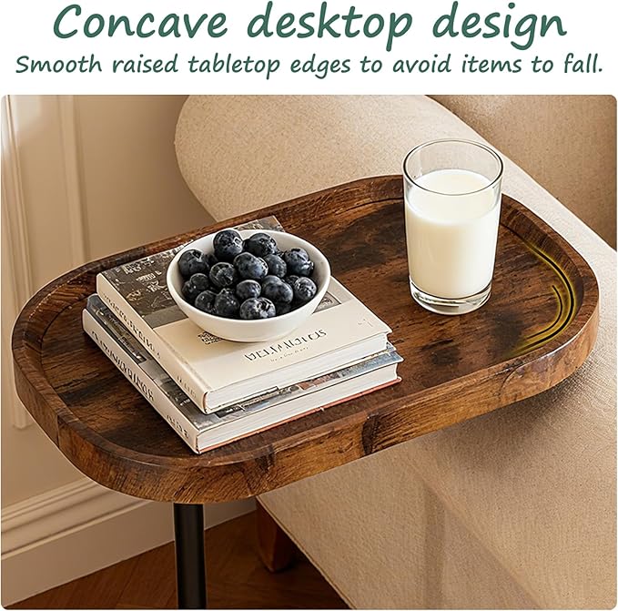 Adjustable C Shaped Side Table, C Table End Tables with Wheels for Sofa, 360° Swivel Sofa Tables for Livingroom,Bedroom,Study and Small Spaces (Vintage Brown)