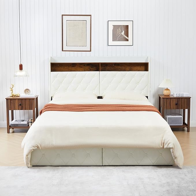 Wood Nightstand, 21.65" H Bedside Table with Wide Fluted Finish, Modern Night Stands with Drawer, Mid Century End Table for Bedroom (Walnut)