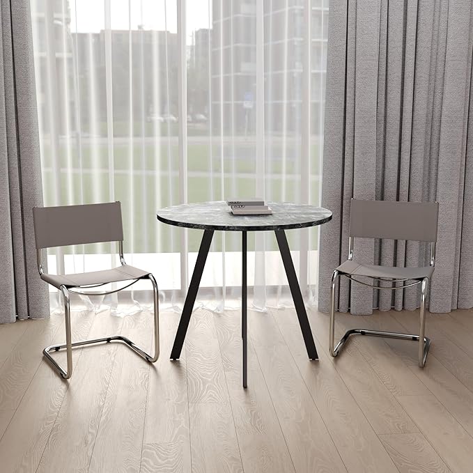 Round Dining Table, Modern Small Round Coffee Table, 33.5'' Mid-Century Round Leisure Table with Four Iron Legs for 2-4 Person, Suitable for Living Room, Kitchen, Cafe and Home Office