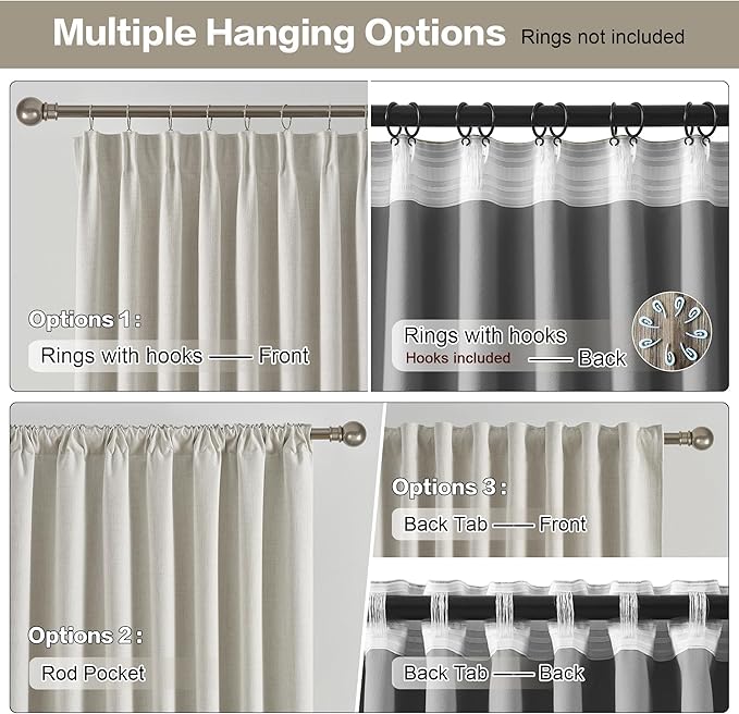 RAIN CITY Natural Birch Blackout Curtains 84 Inch Long 2 Panel Set, Boho Farmhouse Linen Drapes for Living Room Darkening/Thermal/Noise Reduction Textured 7ft Hook Included Off White 50" x 84"