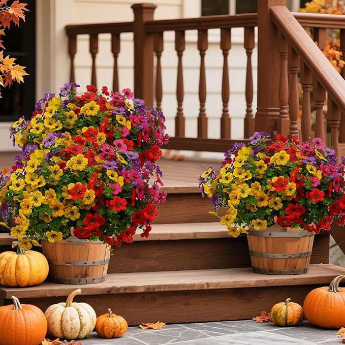 12 Bundles Artificial Flowers for Outdoor Indoor Fake Flowers uv Resistant Artificial Outdoor Flowers Fake Plants for Porch Garden Home Patio Decor (Mix Pink Red Purple Yellow)