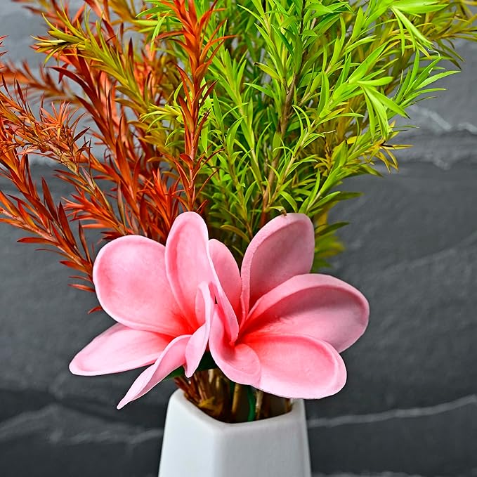 10pcs Gradient Grapefruit Pink Flowers PU Real Touch Flowers Hawaiian Plumeria Tropical Artificial Flowers for DIY Floral Gifts Wedding Home Office Table Decor Farmhouse Table Centerpiece Decorations