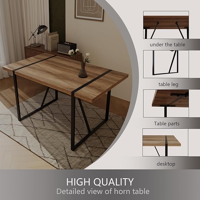 Modern Wooden Dining Table, 55'' Wooden Rectangle Table, Kitchen & Dining Room Table, Modern Kitchen Dining Table with Black Metal Legs for Living Room & Dining Room(Natural Wood, 55 in)