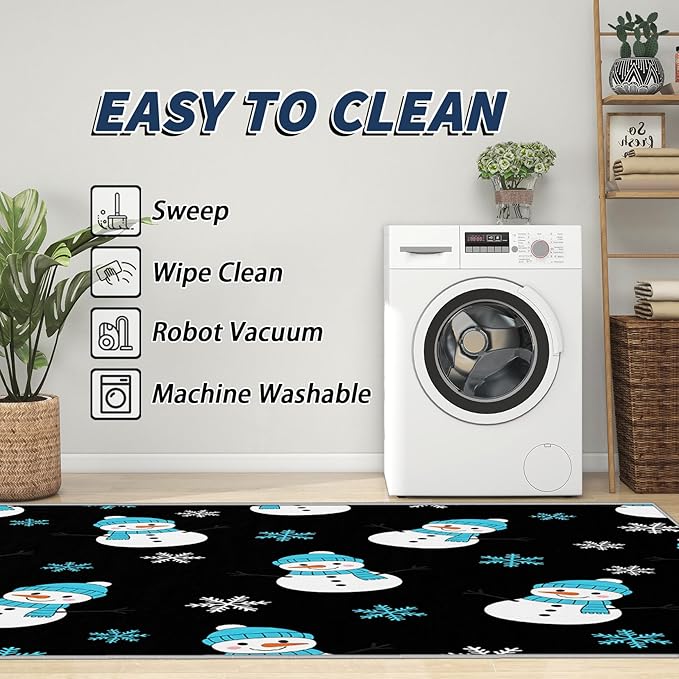 Snowman Rug Blue - 3x4 Rug, Snowflake Door Mat Indoor Entrance, Snowman Entryway Throw Rugs, Kids Cartoon Xmas Carpet, Christmas Home Decor & Gifts