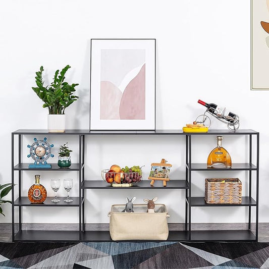 71 Inch Metal Console Table with 8 Storage Shelves,Extra Long Entryway Table,Narrow Sofa Table,Hallway Table for Entrances to Corridor, Foyer,Living Room (Black, 70.87×11.81×31.5)