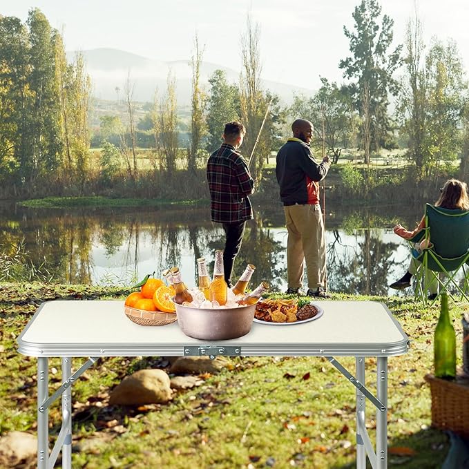 VINGLI 3FT Small Camping Folding Table Adjustable Height Aluminum Folding Table for Picnic Party BBQ, Plastic RV Suitcase Table Portable Lightweight Fold Up Utility Outdoor Tables