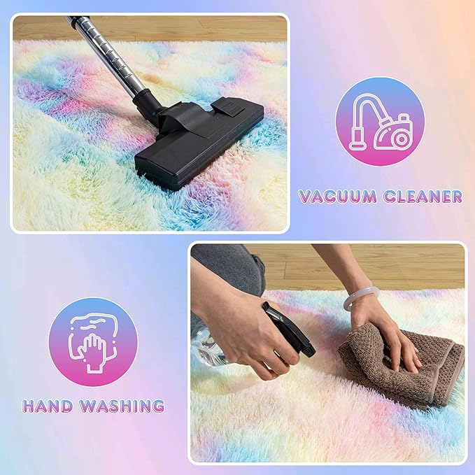 Ultra Fluffy Rug for Living Room Bedroom, 5x7 Fuzzy Large Area Rug for Living Room, Plush Soft Shag Carpet for Girl Boy Kids, Non Slip Rug Modern Indoor Home Decor Aesthetic, Rainbow