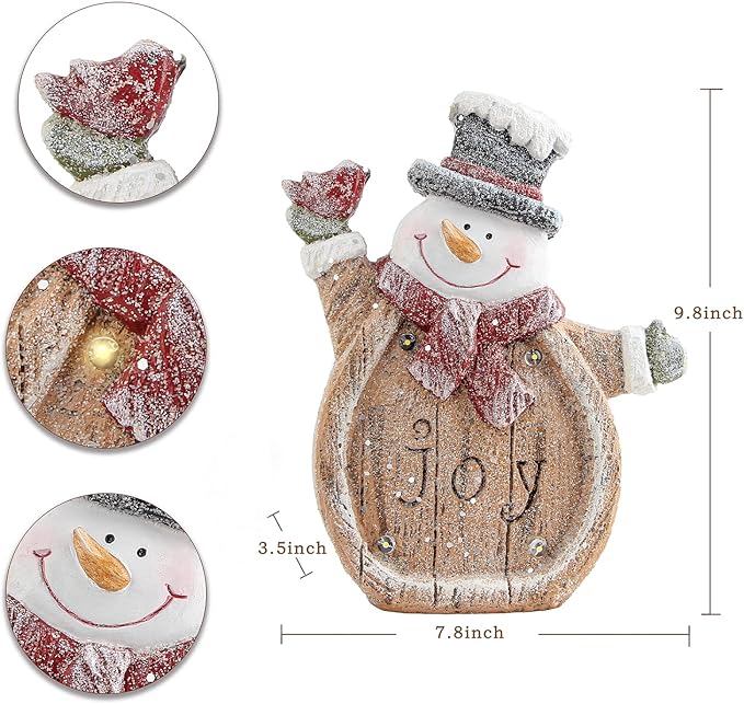 Snowman Christmas Indoor Decorations Snowman Figurine with LED Lights for Winter Holiday Decorations, Christmas Decor Frosty For Shelf Table Fireplace Mantle, Home Decor Accents Xmas Gift for Women