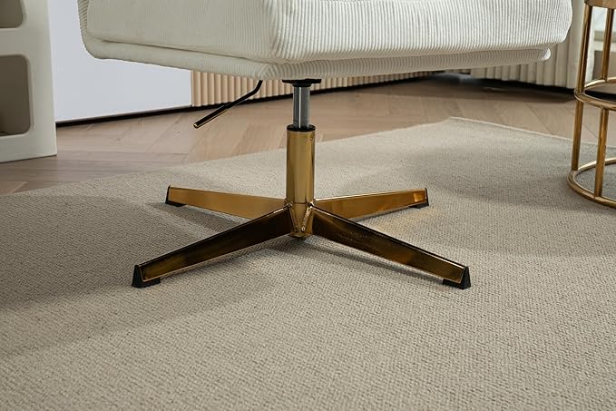 ZOBIDO Modern Accent Corduroy Chairs Comfy Upholstered Vanity Chairs for Bedroom Armchair Dining Chairs with Golden Metal Legs Desk Chair for Living Room（White