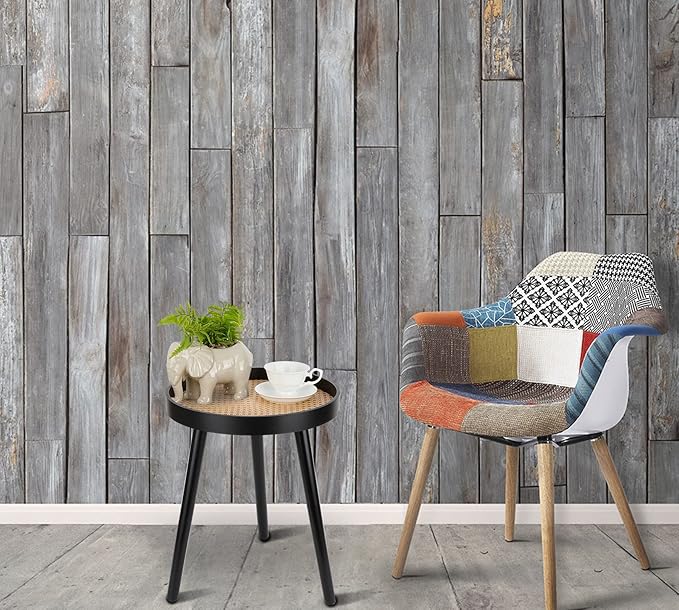 Rattan Round Side Table, Black Small Accent Table, Modern Boho Bedside Mid-Century Patio Side End Tables for Living Room Bedroom Office Balcony