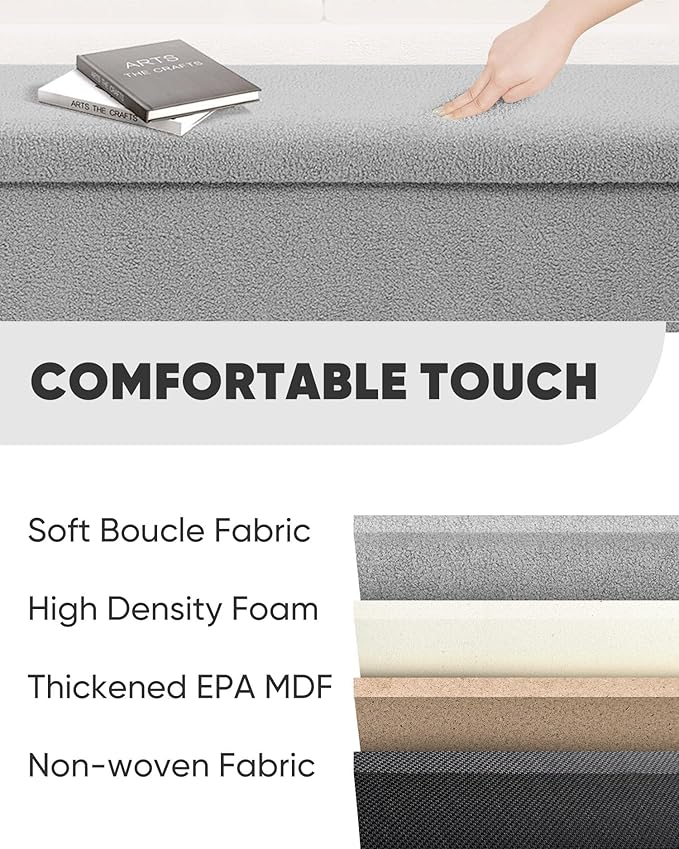 B FSOBEIIALEO Small Storage Ottoman Cube Sherpa Ottomans Foot Rest, Foldable Boucle Ottoman Bench, Faux Teddy Fur, Grey 43.3"x15"x15"