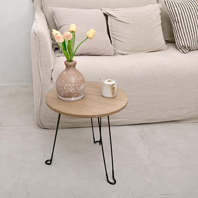 SwallowLiving Farmhouse Side Table with Metal Legs & Wooden Top - Small Wood End Table Nightstand for Living Room, Bedroom - Rustic Accent Table (16 Inch, Brown)