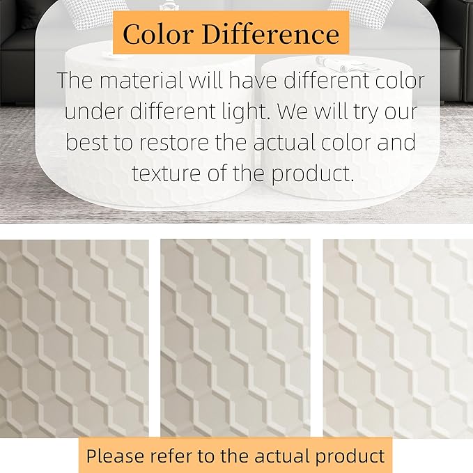 Kevinplus Round Nesting Coffee Table Set of 2, Modern Circle Drum Side Table for Living Room, Contemporary Coffee Table Set, No Assembly, White/Beige