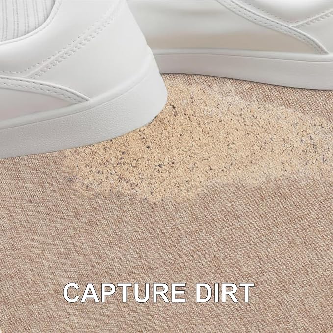 Indoor Door Mat, 1/10 in Ultra Thin Door Mat, Non-Slip Natural Rubber Backing Inside Doormat, Washable, Low-Profile Entrayway Mats, Durable Dirt Trapper for Various Entrance, 47''X24'', Khaki