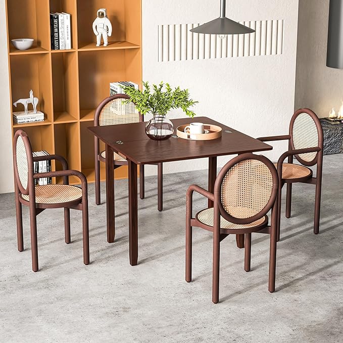 GOFLAME Extendable Dining Table for 4, Folding Kitchen Table with Storage Compartment & Rubber Wood Legs, Space-Saving Dinner Table for Living Room, Kitchen, Dining Room, Small Space, Cherry Brown