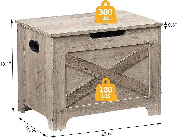 IDEALHOUSE Storage Bench, 23.6" Retro Wooden Storage Chest with 2 Safety Hinges, Loads 300 lb, Easy Assembly, Storage Ottoman Bench for Bedroom Entryway Living Room, Grey