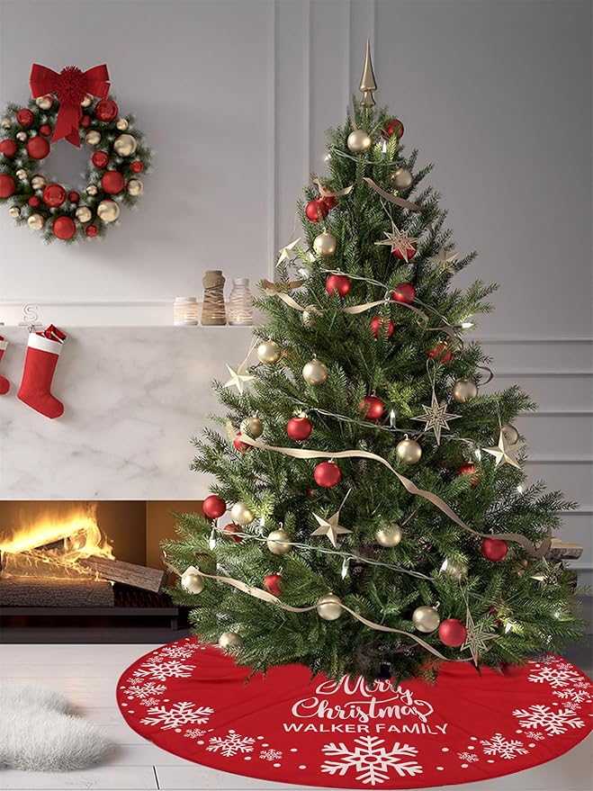 Flash World 36 Inch Large Christmas Tree Skirt Xmas Soft Cover Mat Decor Snowflake Collar Farmhouse Tree Skirt for Holiday Ornaments Party Home Indoor Decorations (E, 48INCH)