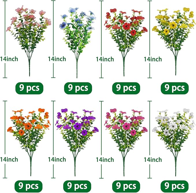 Agusbagli 72 Bundles Artificial Flowers Outdoor UV Resistant Fake Flowers No Fade Faux Plastic Greenery Shrub Plants for Wedding Home Garden Window Box Fireplace Thanksgiving Christmas Decor, Mix
