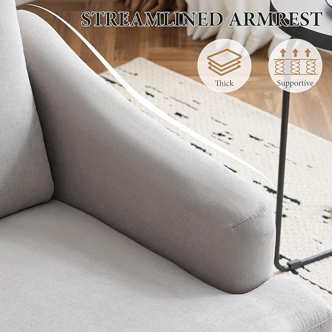 Bezseller Modern Accent Chair, Upholstered Reading Armchair with Wood Legs, Mid-Century Leisure Comfy Single Sofa Chair for Living Room, Bedroom, Home, Office, Light Grey