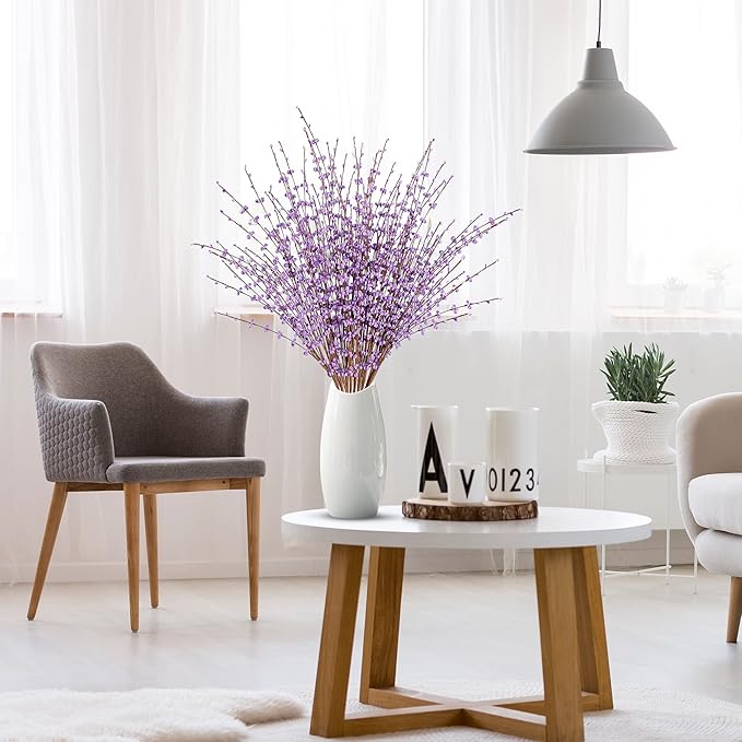 Sggvecsy 10 Pcs 29.5’’ Long Artificial Jasmine Flowers Tall Fake Flower Bouquet Faux Jasmine Plants Dry Branches for Wedding Home Party Office Hotel Restaurant Kitchen Decoration（Light Purple）