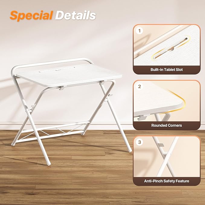 Huuger Folding Desk with 3-Level Adjustable Height and Tablet Slot, 24 Inch Foldable Computer Desk for Small Spaces, Space Saving, Writing Work Table for Home Office, Bedroom, Study, White