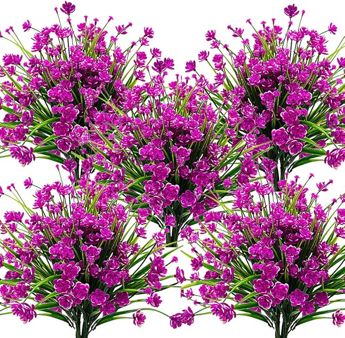 10 Bundles Artificial Flowers Outdoor UV Resistant Fake Plants Indoor Outside Hanging Planter Home Garden Decor (Purple)