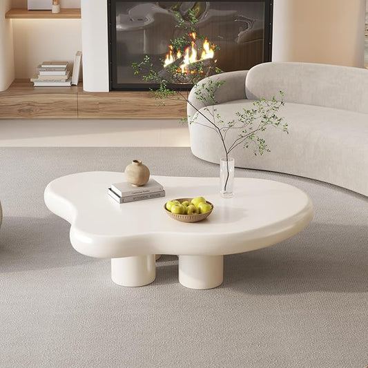 35.82" Cloud Coffee Table for Living Room,Cream Style Corner Table with 4 Legs,Cute Irregular Shape Side Table-White