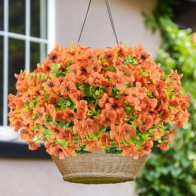 12 Bundles Artificial Fall Flowers Faux Mums for Outdoor Decoration Fake Fall Plants Flowers UV Resistant for Front Door Porch Patio Balcony Autumn Decor