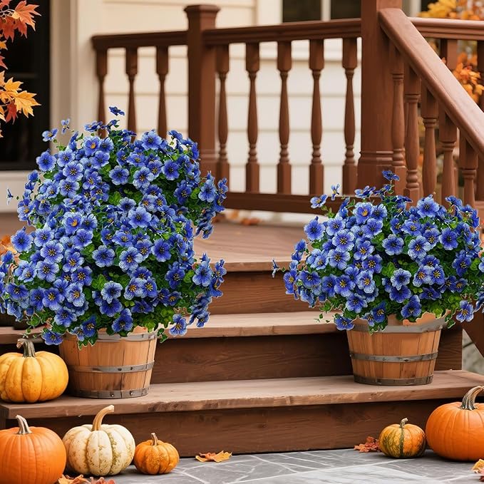 12 Bundles Artificial Flowers for Outdoor Indoor Fake Flowers uv Resistant Artificial Outdoor Flowers Fake Plants for Porch Garden Home Patio Decor(Blue)