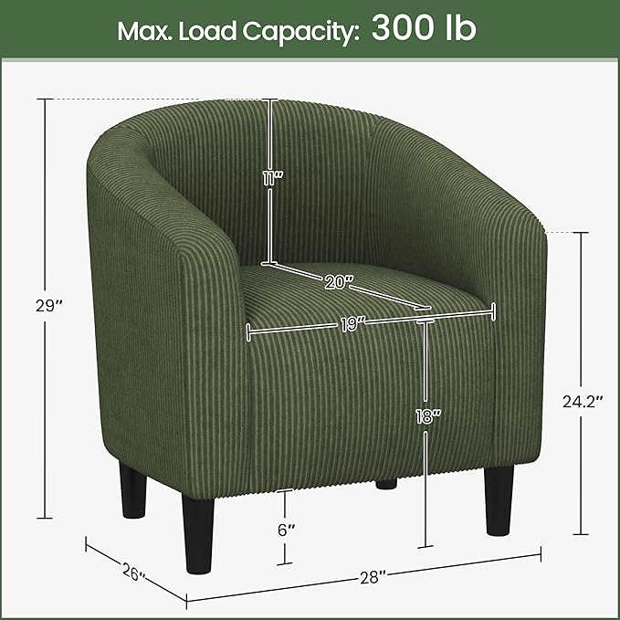 Yaheetech Accent Barrel Chair, Corduroy Fabric Club Chair, Furry Sherpa Elegant Armchair with Cozy Soft Padded, Suitable for Living Room Bedroom Reception Room Office, Dark Green