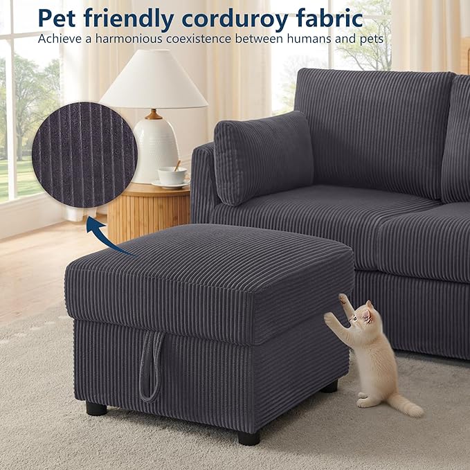 Small Storage Ottoman Sqare Footrest Bench Stool for Apartment,Bedroom,Living Room,Bonus Room and Compact Spaces. (Grey, Ottoman)