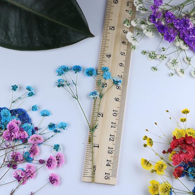 Colorful 45 Pcs Minir Baby's Breath Flowe for Resin Art / Invitations Card Decor/Bookmark Jewelry DIY Craft, Real Dried Pressed Baby Breath Flowers Bulk with 1 Tweezers.