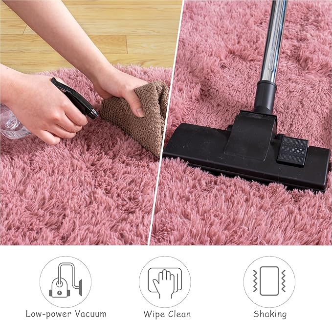 Round Fluffy Rugs 5Ft for Girls Bedroom, Blush Pink Shag Circle Kids Rug Non-Slip for Bedside Dorm Nursery Playroom, Soft Cute Area Rugs for Living Room Decor