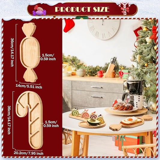 AWIZOM 2 Pcs Christmas Wooden Serving Platters Peppermint Candy and Candy Cane Charcuterie Boards Christmas Wood Trays Decorative Wooden Snack Cheese Dish Plates for Xmas Holiday Housewarming Present