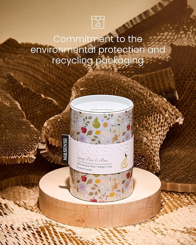 M&SENSE Spring Pear Rose Scented Candle, Medium Jar Candle 11.3oz Natural Soy Wax for Home Scented, Floral Candles Gift for Spring Holiday, Up to 70 Hours Burning Long-Lasting Fragrance