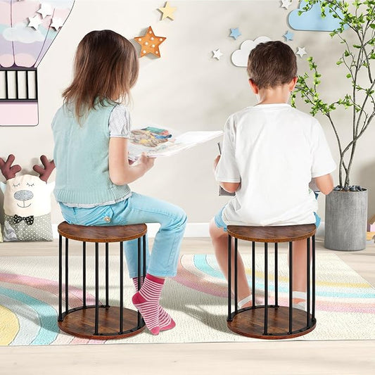 HDANI Wooden Stool Set of 2 for Kids, Adults - 300lbs Load Capacity Garden Round Wood Stool, Non-Slip Small Step for Plant Stand, Kitchen, Bathroom and Bedroom, Brown